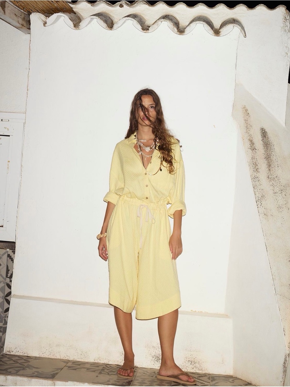 Free People Banana Cream Button-Front Capri Romper